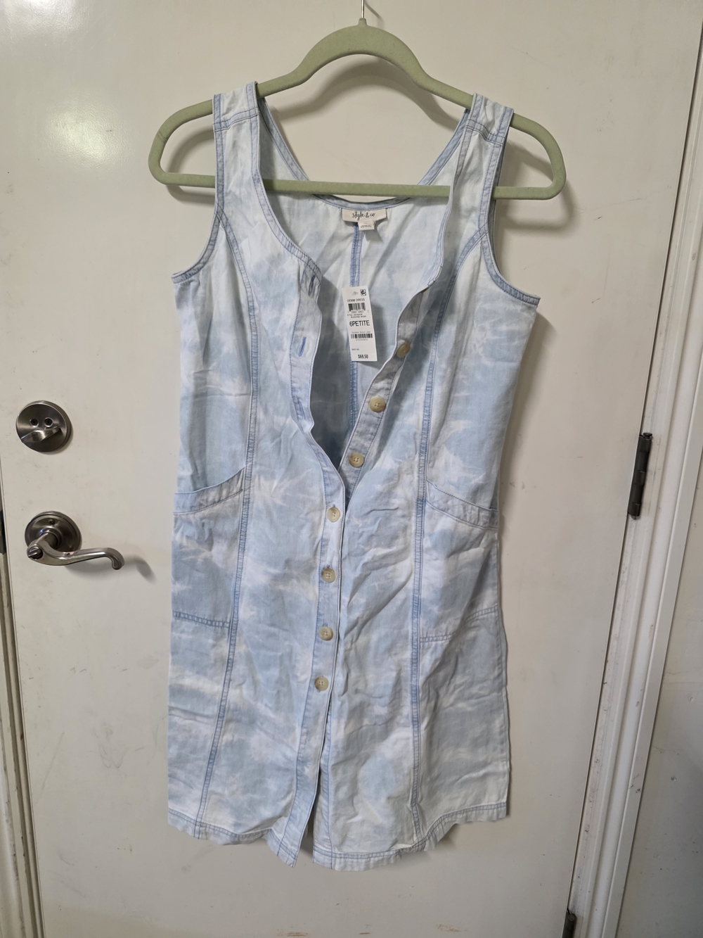 Style & Co. Light Blue Tie-Dye Button-Front Mini Dress